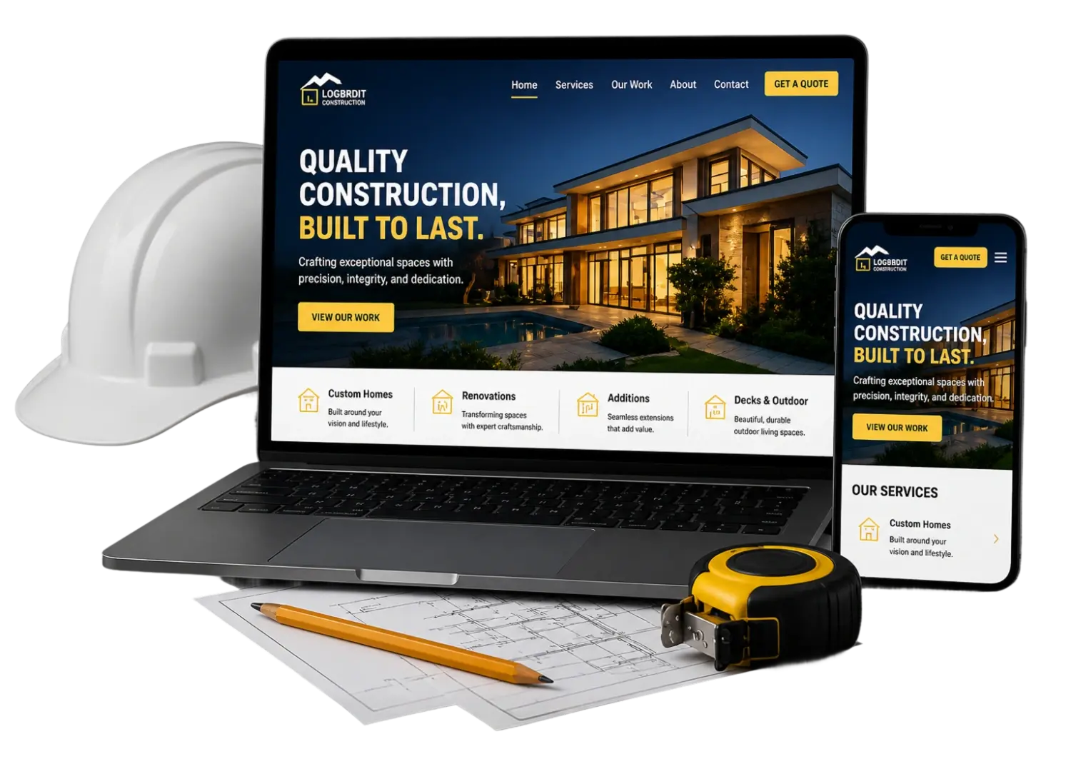 Contractor website on laptop