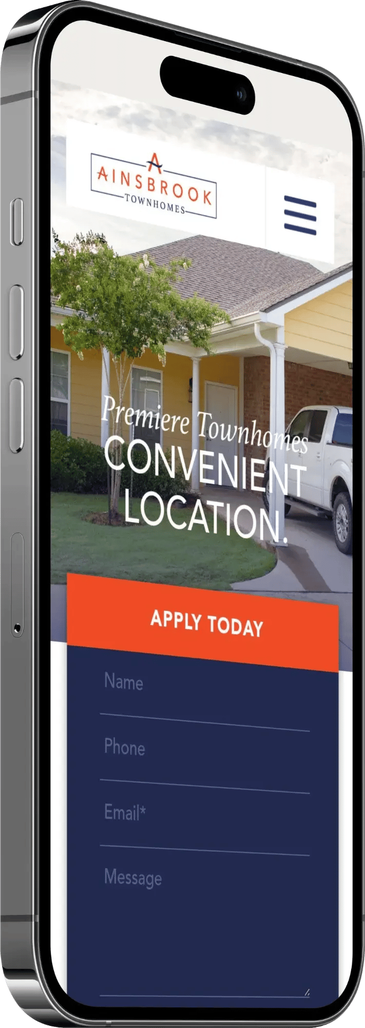 Ainsbrook Townhomes' Website on an iPhone