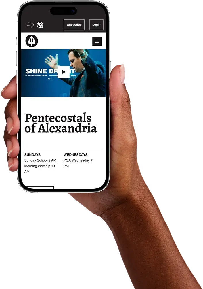 poa church website on mobile phone in hand